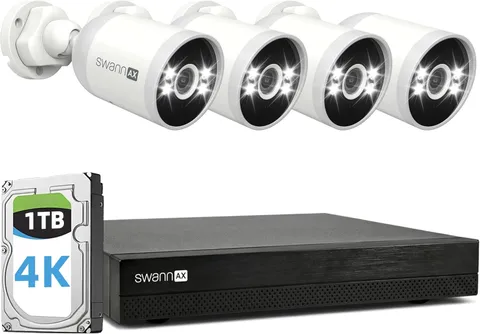 4K NVR Security Camera System, 8 Channels, 4 Outdoor Cameras, 1TB HDD