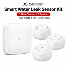 X-Sense Smart Water Leak Sensor Alarm Kit WiFi App Alert Hub + 3 Sensors SWS3