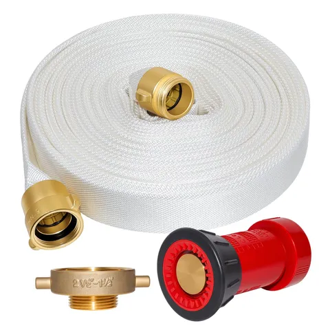Upgraded Fire Hose 100 FT x 1-1/2" ID, M × F NST/NH Brass Couplings, Fire Hyd...