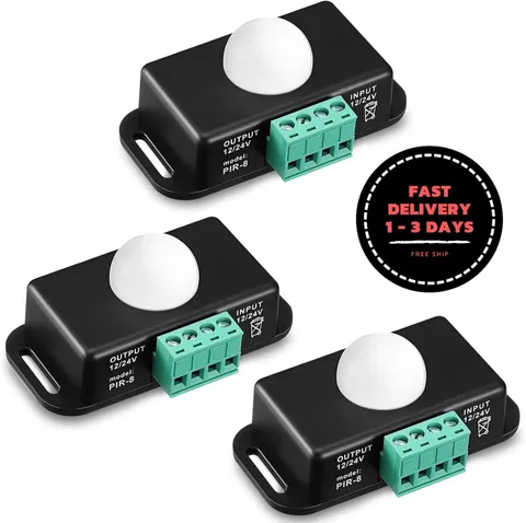 Paquete de 3 interruptores con sensor de movimiento PIR (12 V/24 V) y temporizad