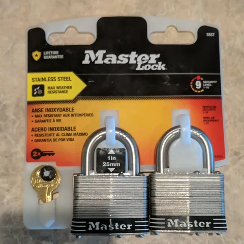 Master Lock 5SST Stainless Steel Keyed Alike Padlocks 2-Pack 25mm Shackle