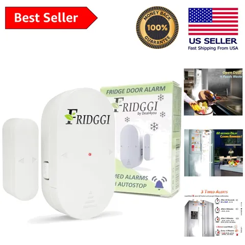 Fridge Door Alarm with Progressive Alerts & Loud Siren – White & Compact