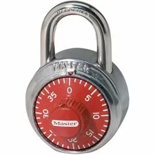 Master Lock 1504D Combination Padlock, Center, Red/Silver