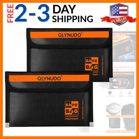 Fireproof Money Bag for Cash 2 Pack, 8x5", Waterproof Document Pouch for Trav...
