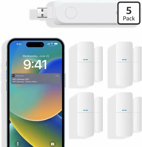 Home Alarm System 5-Piece kit, Door Window Sensors WiFi Slient Alarm System for