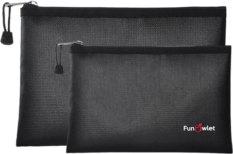 Fireproof Safe Money Document Bags - 2 Pack 13.4" x 9.8" and 10.6" x 6.7" Waterp