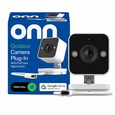 Onn Outdoor Plug-In Security Camera 1080p Full Color Night Vision New