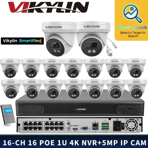 Vikylin Smartfind 16POE 16CH NVR 5MP IP Surveillance Camera Motion Detection Lot