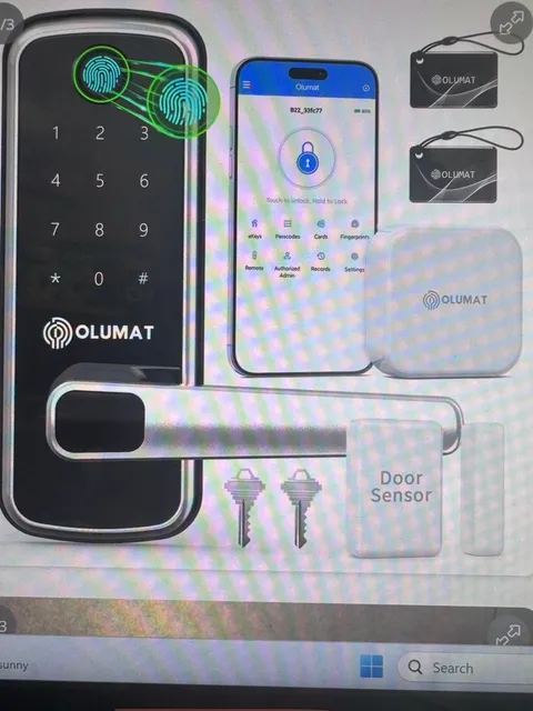 Olumat Keyless Entry Smart Lock with Fingerprint, Keypad, and Door Sensor