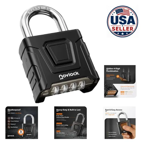 Outdoor Combination Lock Weatherproof Heavy Duty Padlock 4 Digit Gate Shed Fence