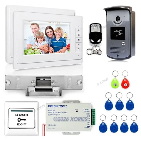 7" Wired Video Door Phone Intercom System Entry RFID Keyfobs Remote Unlock 1V2
