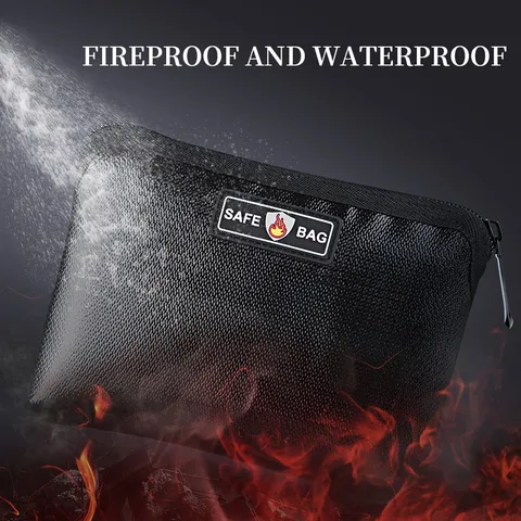 Fireproof Waterproof Document Bag Silicone Heat Insulation Zippered Cash