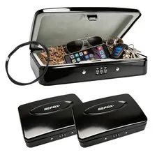 SEPOX® Water/Fire-Resistant Portable Security Case Lock Box Steel, Small Persona