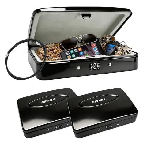 SEPOX® Water/Fire-Resistant Portable Security Case Lock Box Steel, Small Persona
