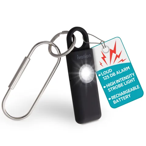 Ivation Personal SOS Keychain Alarm, 130dB Rechargeable Alarm with LED Strobe