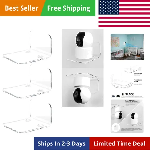 Acrylic Floating Wall Shelves Set of 3 for Security Cameras, Baby Monitors, S...