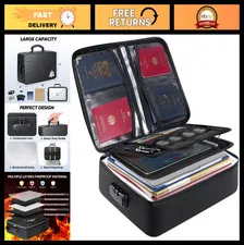 Fireproof Document Box with Lock - Portable Waterproof File Organizer for Import