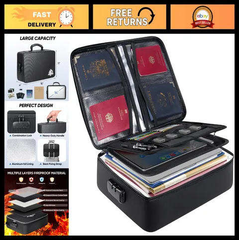 Fireproof Document Box with Lock - Portable Waterproof File Organizer for Import