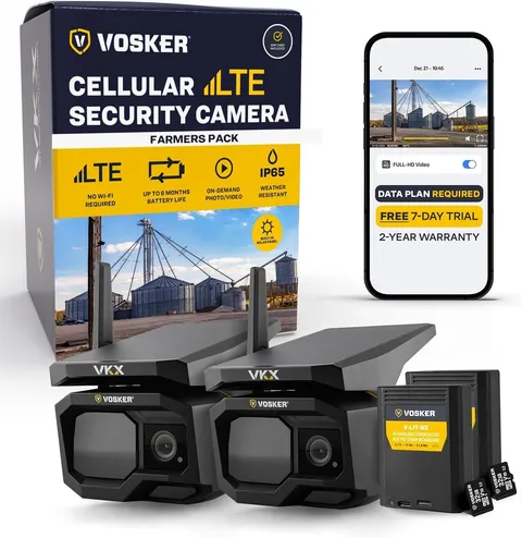 Vosker VKX Solar 4G LTE  Camera Outdoor Off Grid, Farmers Pack (2-Pack)