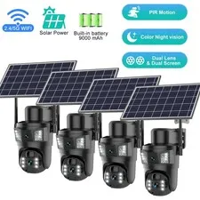 4PCS Dual-Lens 4+4MP WiFi Solar Camera Wireless Outdoor CCTV PTZ Home Security