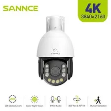 SANNCE 8MP POE Security IP Camera PTZ 20x Optical Zoom Two Way Audio Color Night