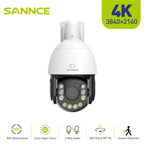 SANNCE 8MP POE Security IP Camera PTZ 20x Optical Zoom Two Way Audio Color Night