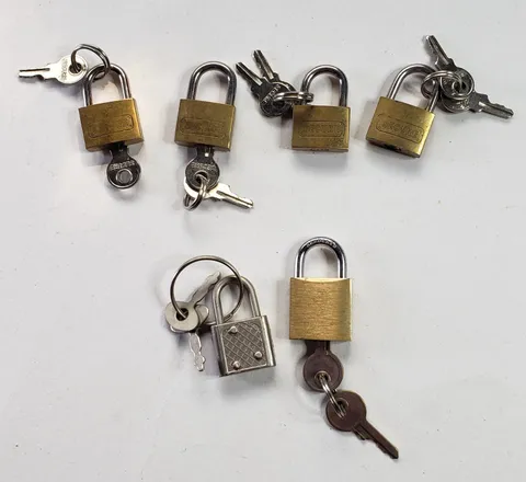 Lot of 6 Vintage Small Padlocks with Keys: 4 of 1" Secure & 2 of 1.25" Unbranded