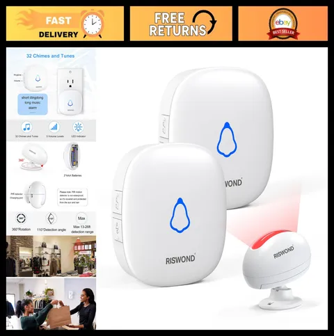 Wireless Motion Sensor Door Chime - 500ft Range, 32 Tunes, 5 Volume Levels, Indo