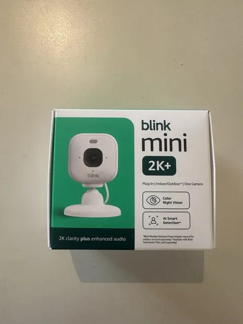Blink Mini 2K+ Indoor Outdoor Plug-In Security Camera White Color Night Vision