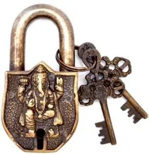 Brass Mini Ganesh Door Lock Vintage Brass keyed Padlock Rare Lock with 2 Keys