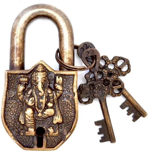 Brass Mini Ganesh Door Lock Vintage Brass keyed Padlock Rare Lock with 2 Keys