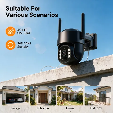 4G Solar Wireless PTZ Outdoor Security Camera, IP66 Waterproof, 4MP