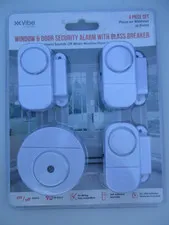 4 PIECE SET WINDOW & DOOR ALARM WITH GLASS BREAKER, BATTERY OPERATED (INCLUDED)