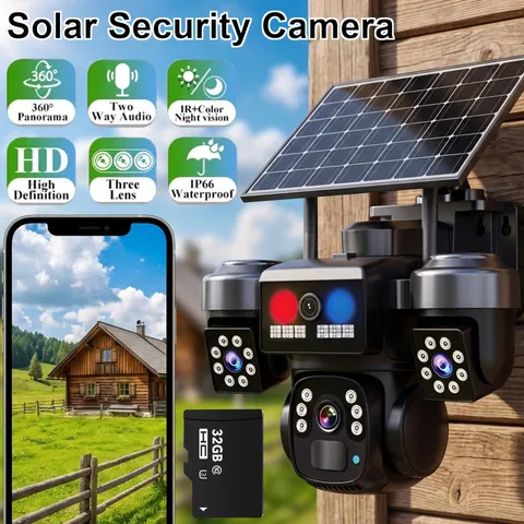 6MP Three Lens Solar Camera Outdoor WiFi Auto Tracking Security Surveillance