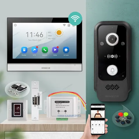 HOMSECUR 4 Wire WIFI Video Doorphone Entry Intercom Card Access Auto Recording