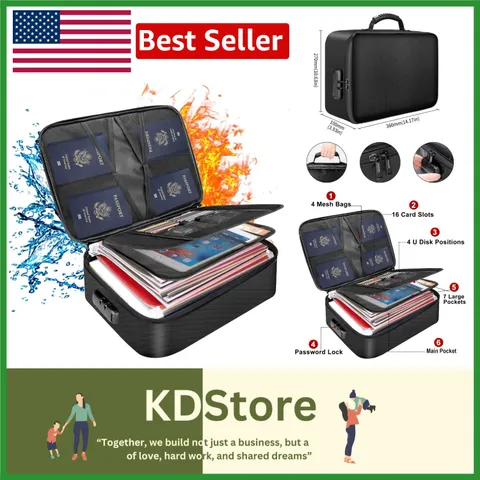 Fireproof & Water-Resistant Document Bag 14.2'' - Secure Portable Organizer