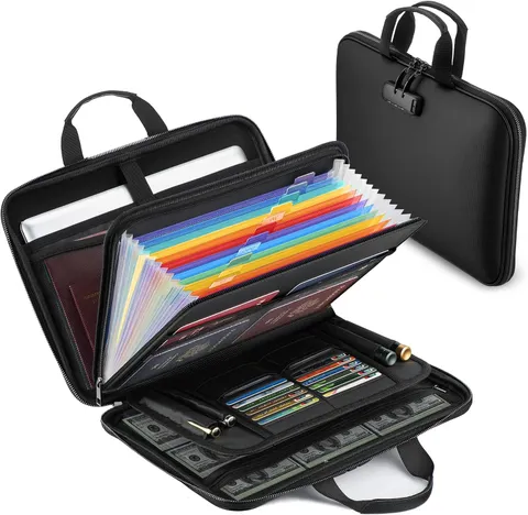 Fireproof Document Box W/ Lock Hard-Shell Safe File Organizer 13-Pocket
