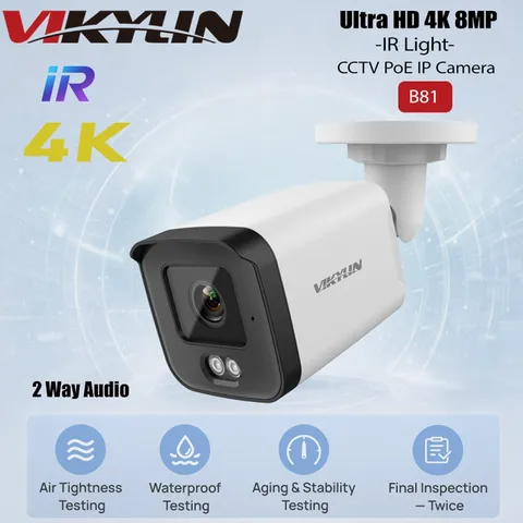 Vikylin 4K 8MP PoE Security IP Camera 2 Way Audio IR Night Vision Outdoor Onvif