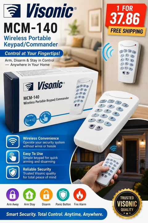 Visonic MCM-140 Wireless Portable Keypad Commander Alarm Remote Keypad(433)