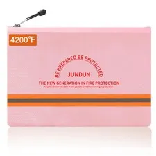 Fireproof Document Bag 14.2x10 Inch Waterproof Money Safe Storage Pouch Pink