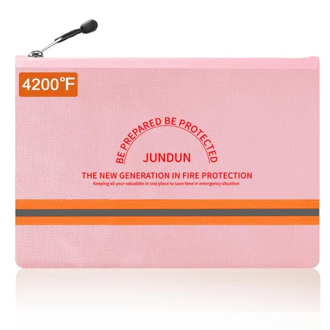 Fireproof Document Bag 14.2x10 Inch Waterproof Money Safe Storage Pouch Pink