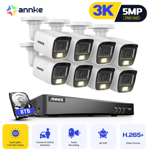 ANNKE 4K 8CH DVR 5MP Audio AI Security Camera System Outdoor Color Night Vision