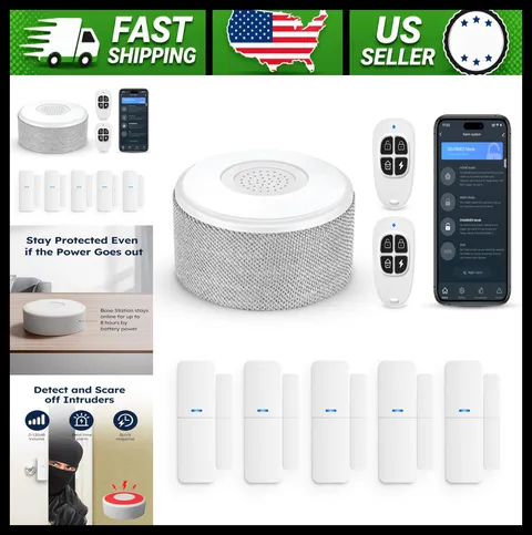 WiFi Wireless Home Security Alarm System, 8-Piece Kit with Door Sensors