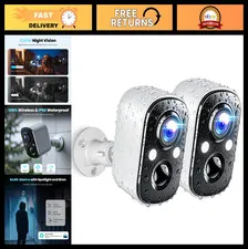 2K Wireless Outdoor Security Cameras - AI Motion Detection, Night Vision, Waterp