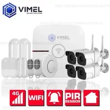Home Alarm Security 4 Cameras System 4G WIFI Wireless  Sensors & Smoke Detector
