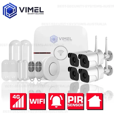 Home Alarm Security 4 Cameras System 4G WIFI Wireless  Sensors & Smoke Detector