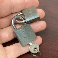 Vintage Lot 2 Tri Circle 000 Logo Brand Padlock Security Lock w/ 1 Key 2 Sizes