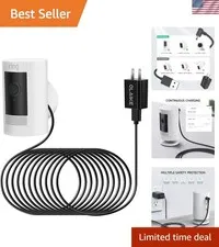 16ft Weatherproof Charging Cable for Ring Stick Up Cam -  Certified Adapter