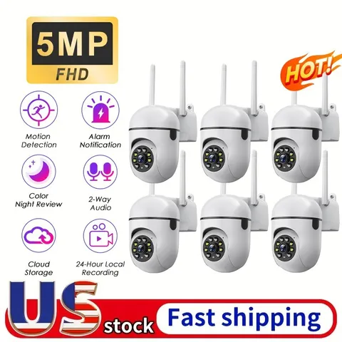 6PCS 5MP PTZ Wireless WIFI CCTV Security Camera Color Night Vision 2-Way Audio