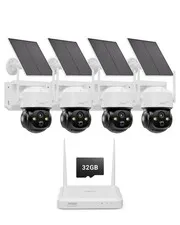 Solar Security Camera Wireless Outdoor, 2.5K Pan/Tilt 4-Cam Kit with Solar Pa...